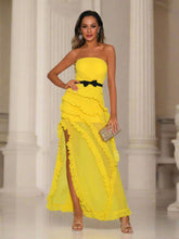 Tube Top Ruffled Hem Split Dress